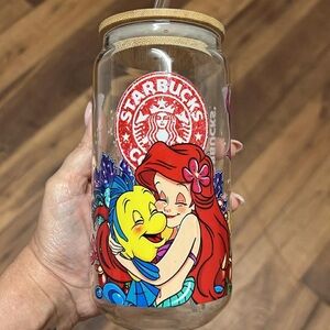Ariel Glass Tumbler with Straw - Red and Blue